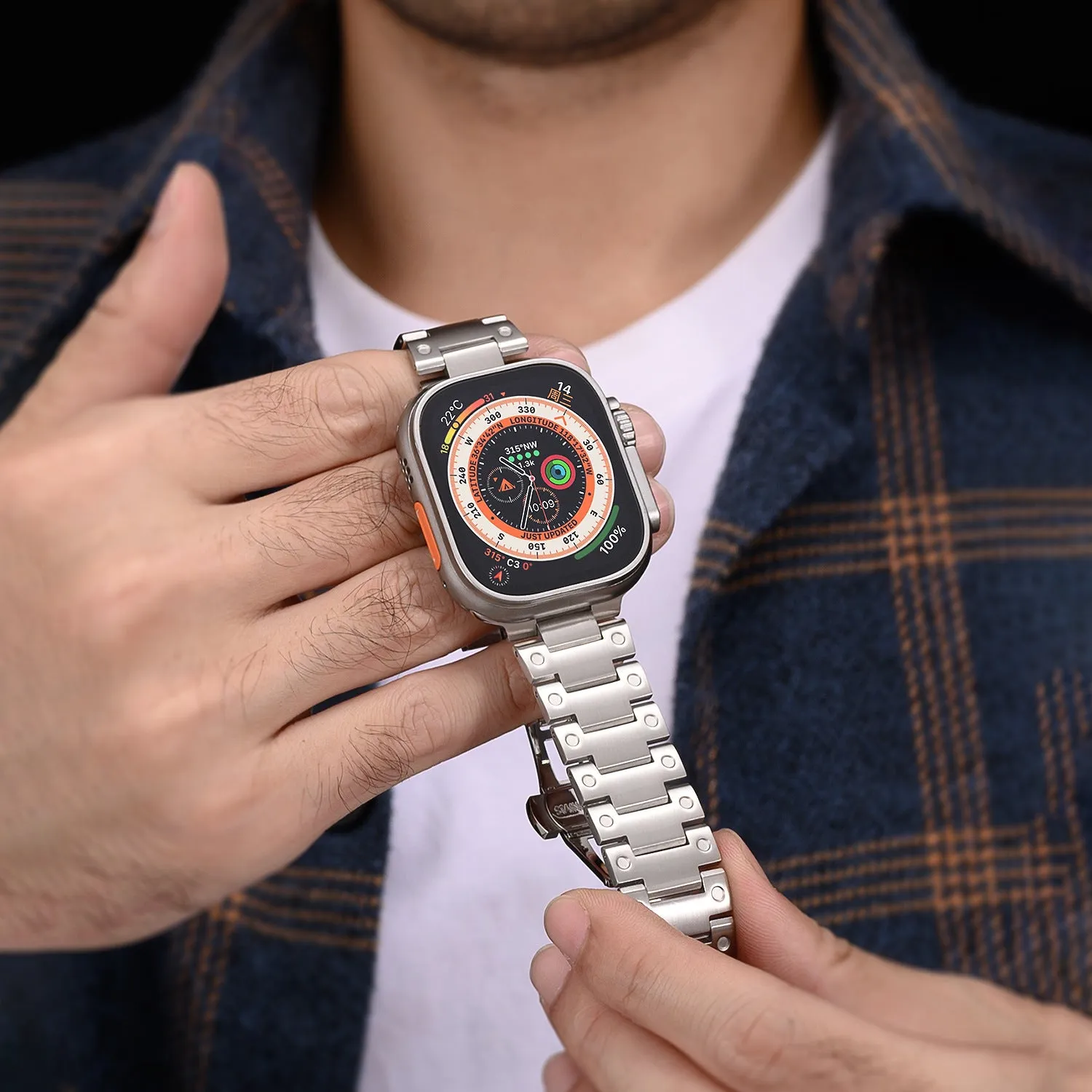 Stainless Steel Metal Chain Watch Band Compatible with Apple Watch Strap