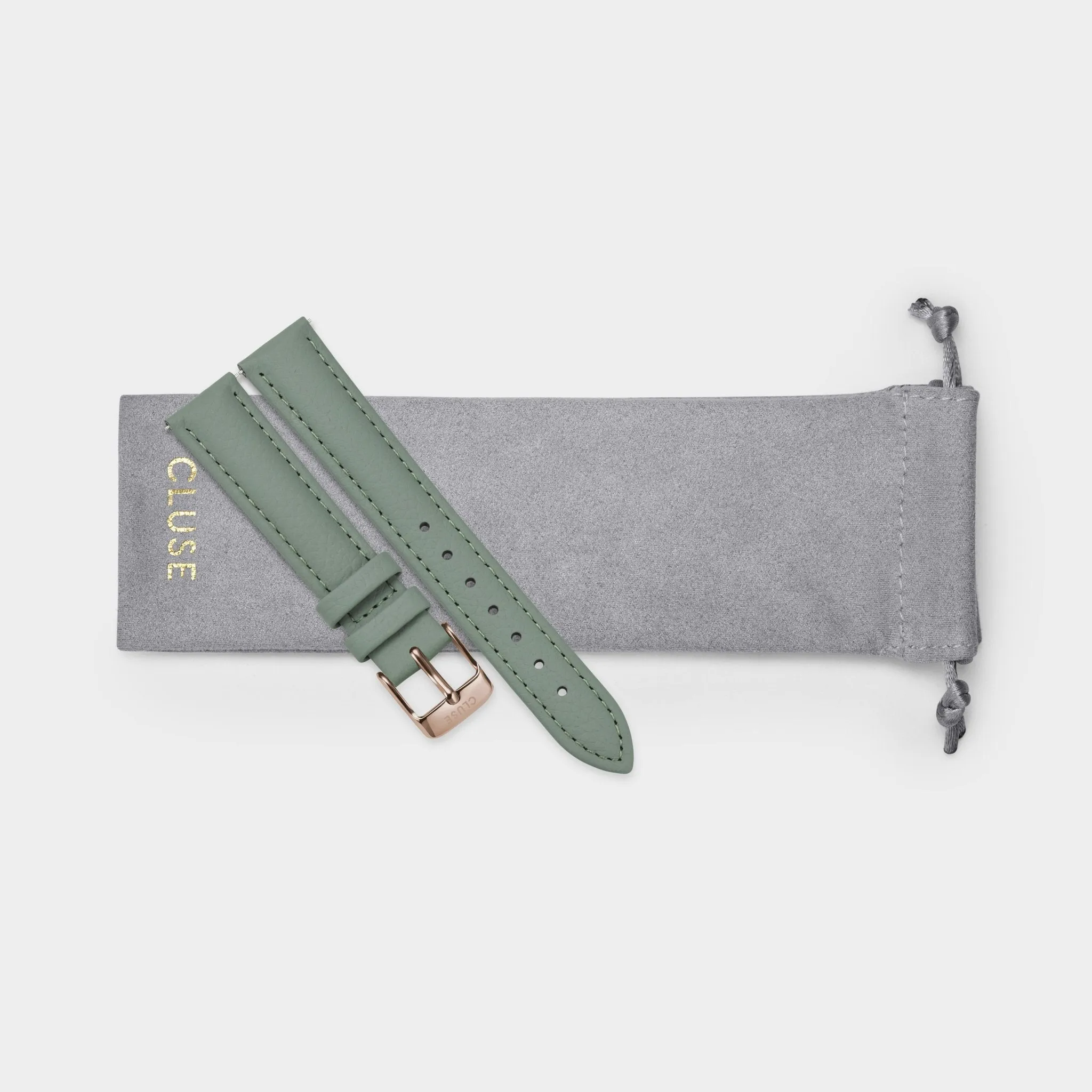 Strap 16 mm Leather Green, Rose Gold Colour
