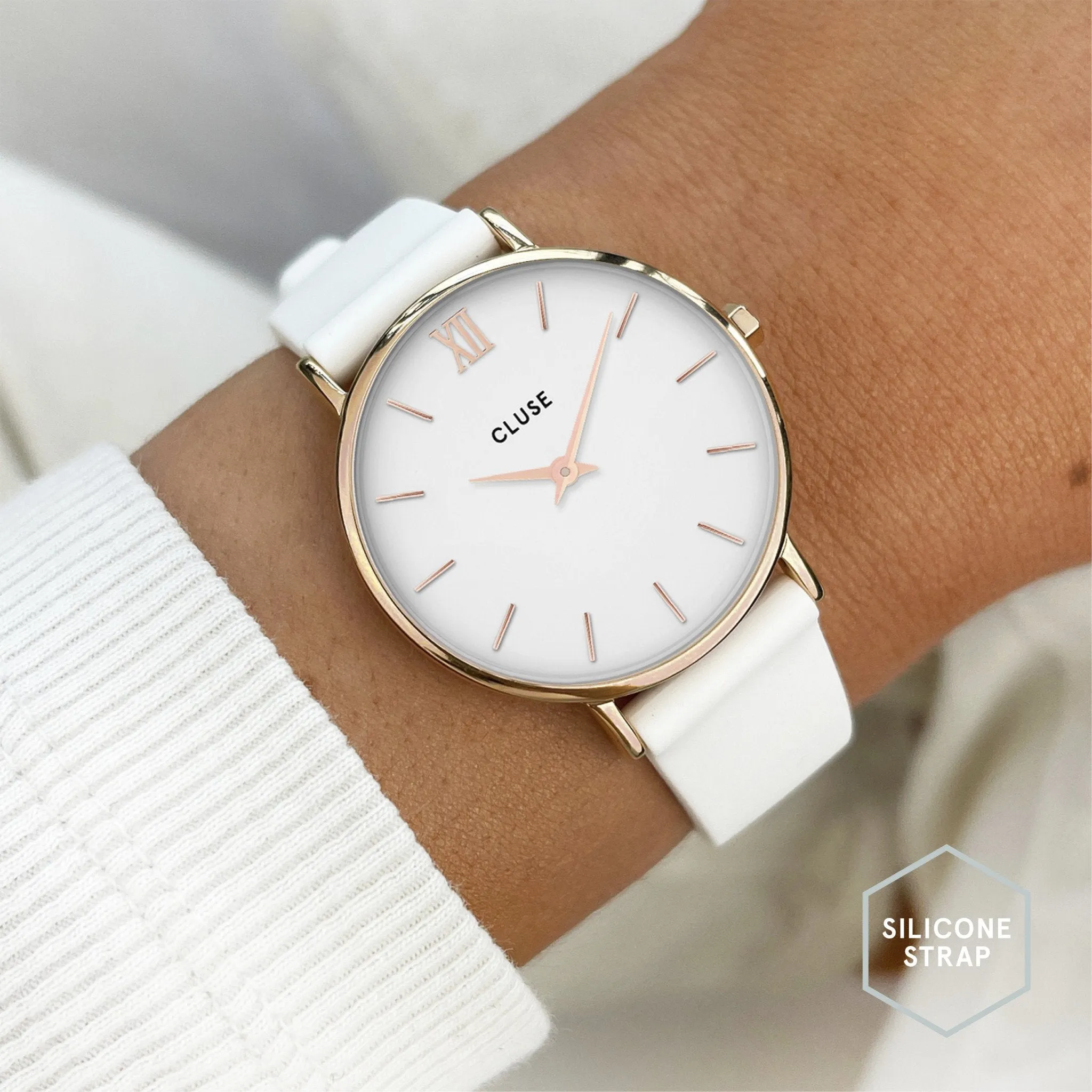Strap 16 mm Silicone White, Rose Gold Colour