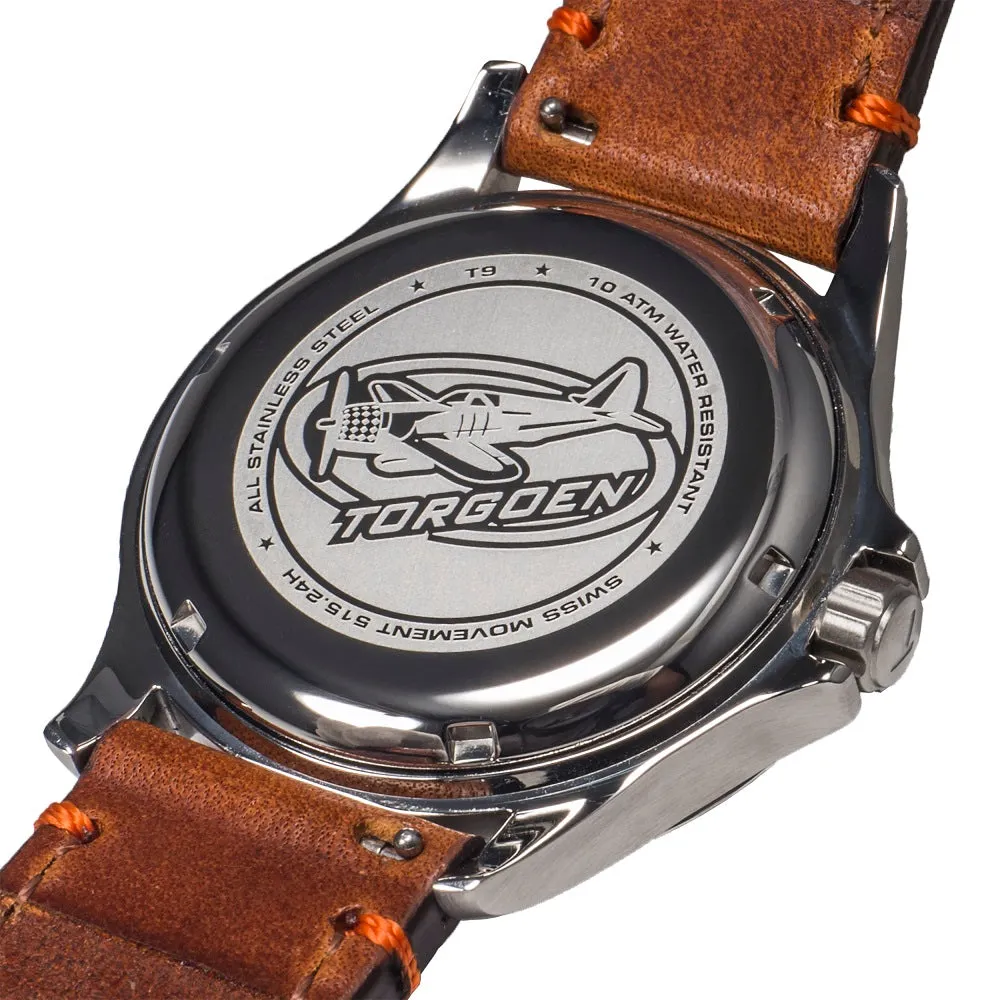 T9 Bluebird Sapphire GMT | 42mm, Brown Leather Strap