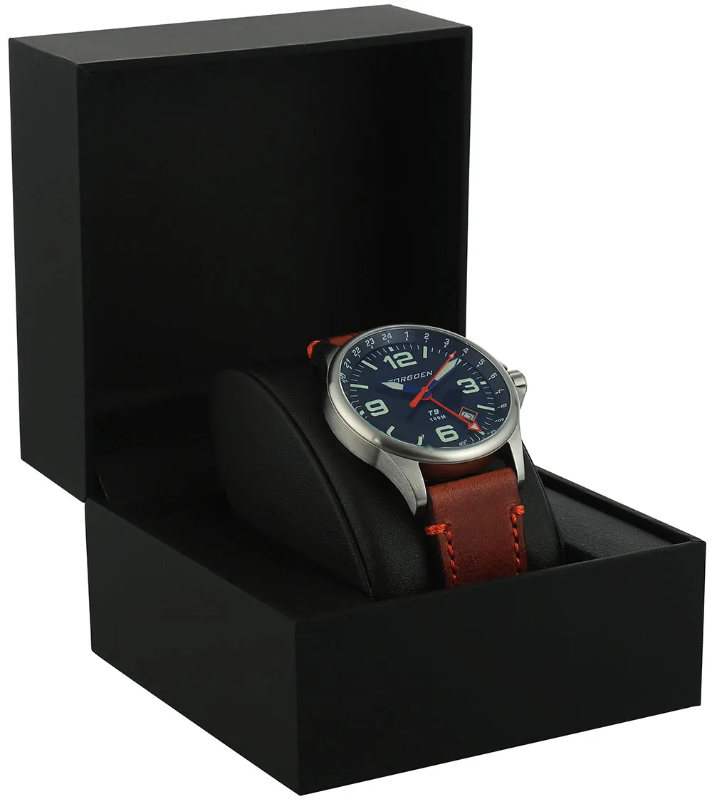 T9 Bluebird Sapphire GMT | 42mm, Brown Leather Strap