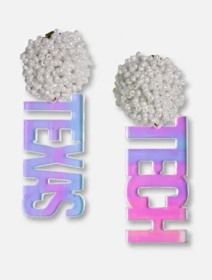 TeamRLN Texas Tech Red Raiders Iridescent TECH on White Beaded Post Earrings