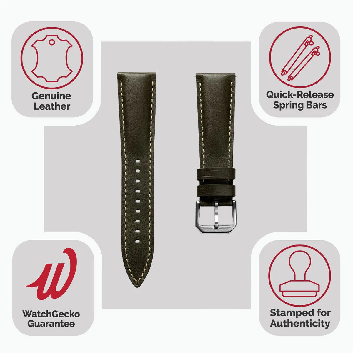 Tenby Classic Padded Genuine Leather Watch Strap  - Green