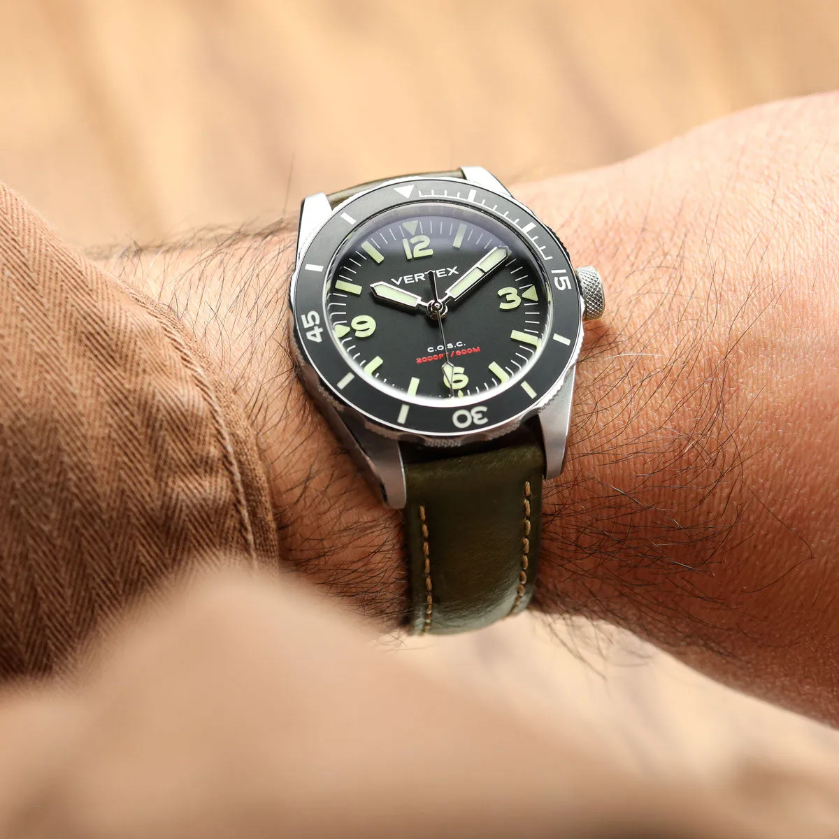Tenby Classic Padded Genuine Leather Watch Strap  - Green