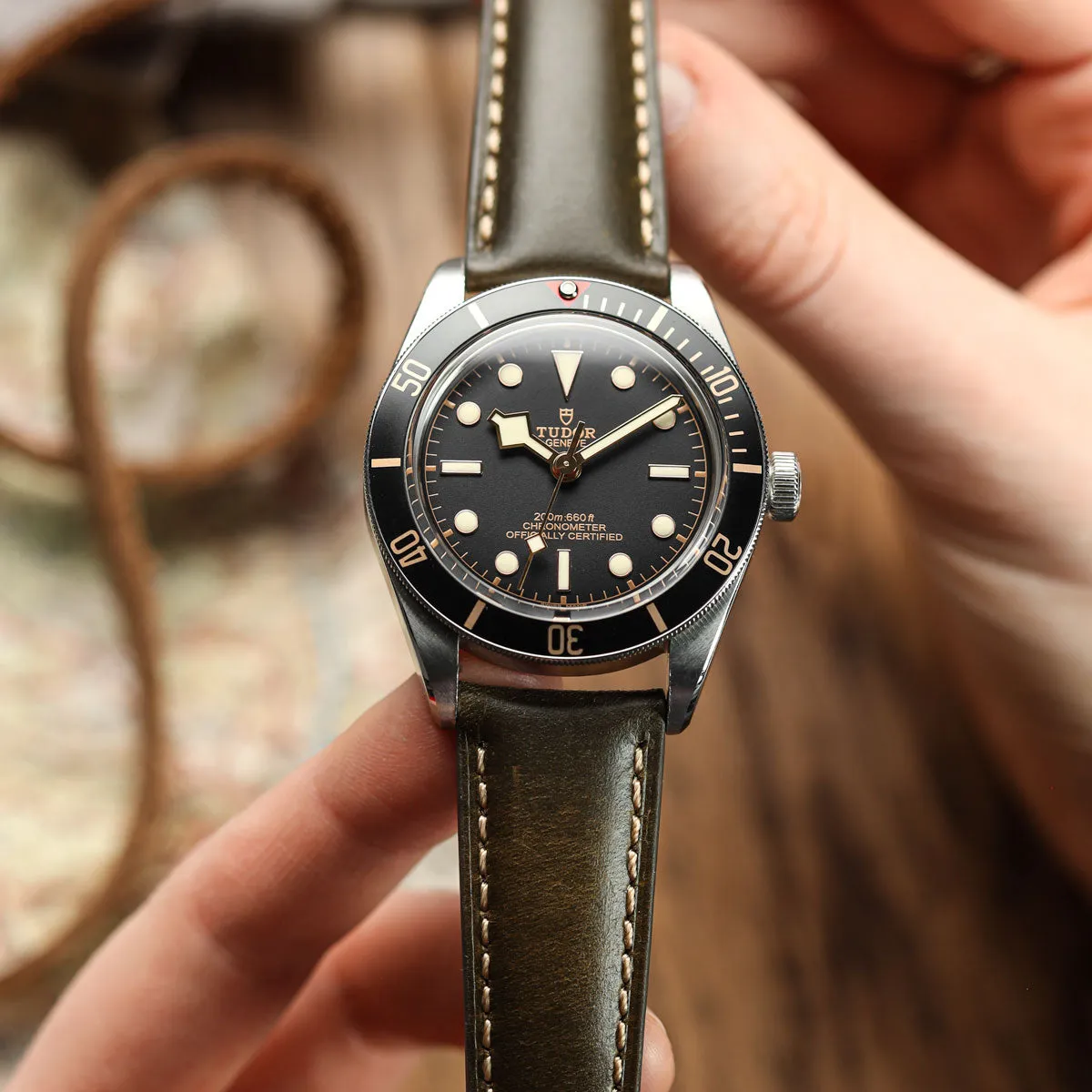 Tenby Classic Padded Genuine Leather Watch Strap  - Green