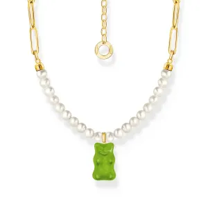 THOMAS SABO Link necklace with green goldbears & freshwater pearls