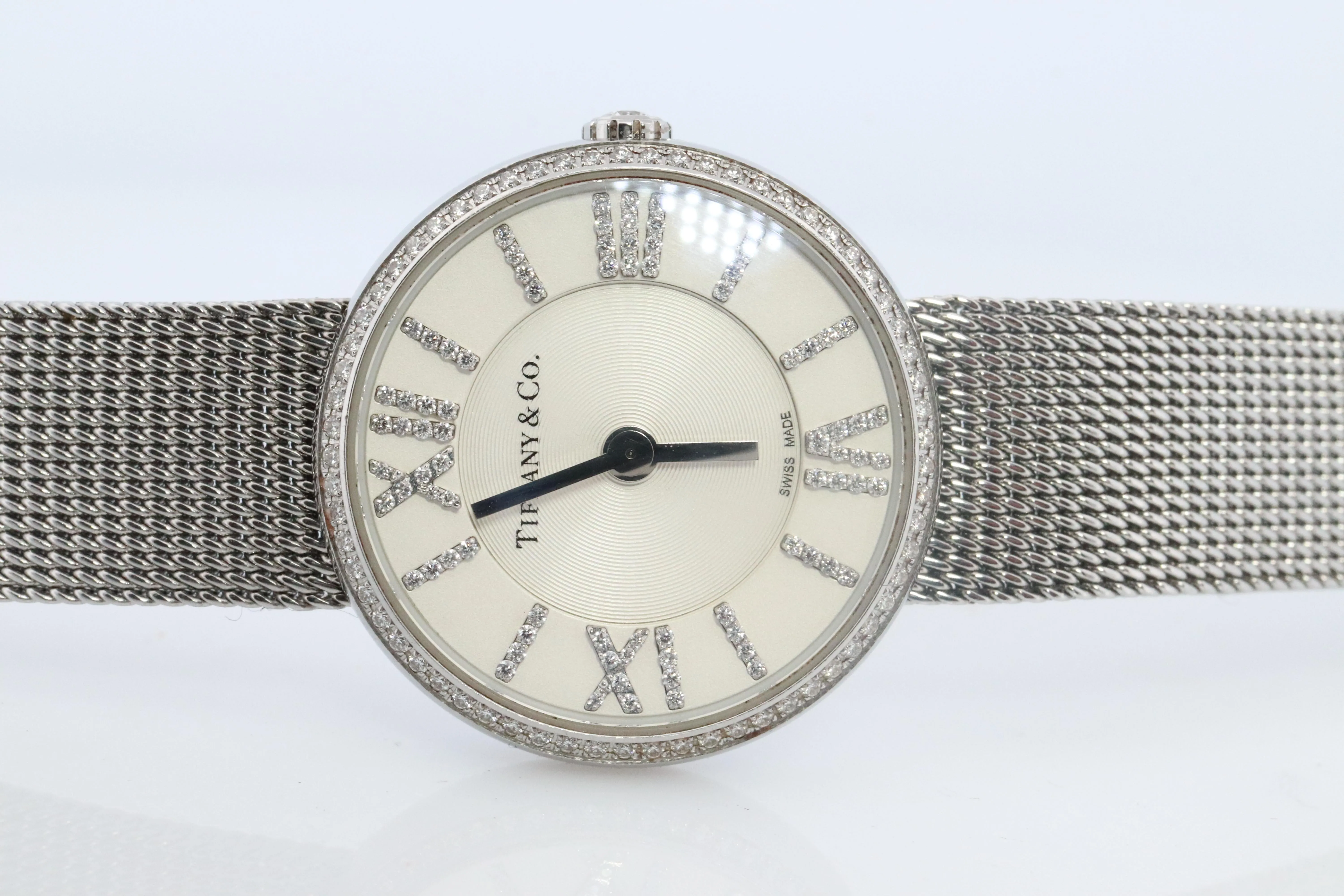 Tiffany and Co Diamond Watch. Tiffany Atlas Diamond Bezel 24mm Ladies Watch.