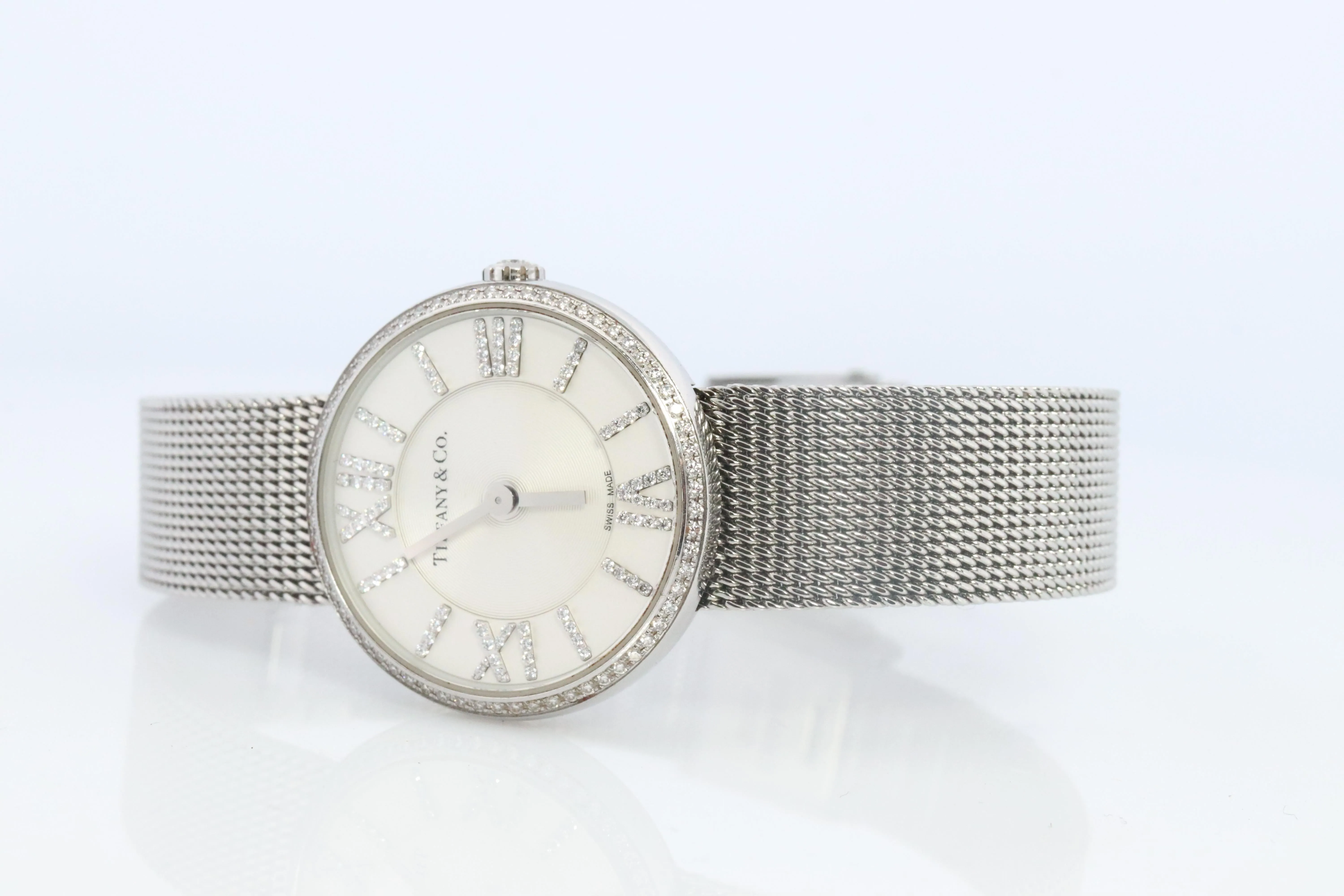 Tiffany and Co Diamond Watch. Tiffany Atlas Diamond Bezel 24mm Ladies Watch.