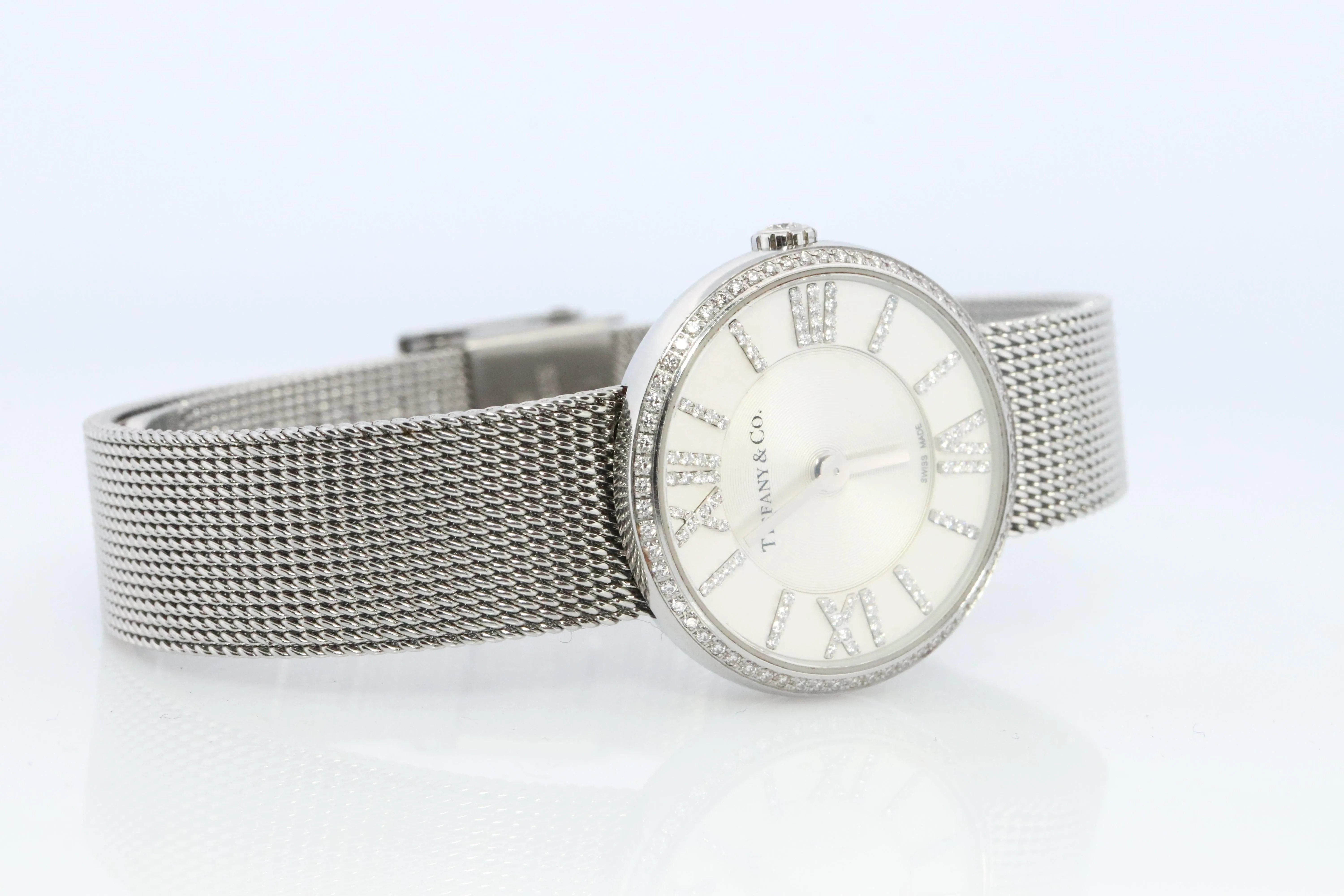 Tiffany and Co Diamond Watch. Tiffany Atlas Diamond Bezel 24mm Ladies Watch.