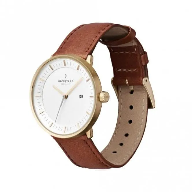Unisex Philosopher Leather Gold 36mm Watch PH36GOLEBRXX