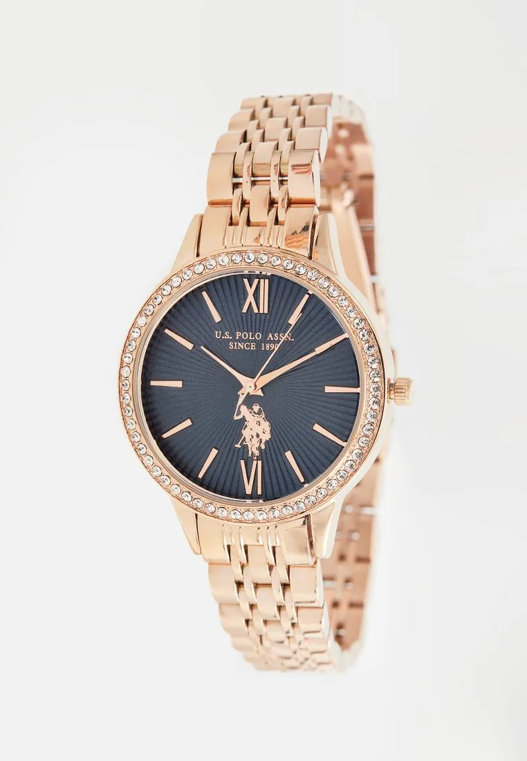 US POLO WOMEN'S STAINLESS STEEL BAND WITH ROSE GOLD PLATING BUCKLE
