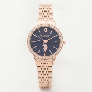 US POLO WOMEN'S STAINLESS STEEL BAND WITH ROSE GOLD PLATING BUCKLE