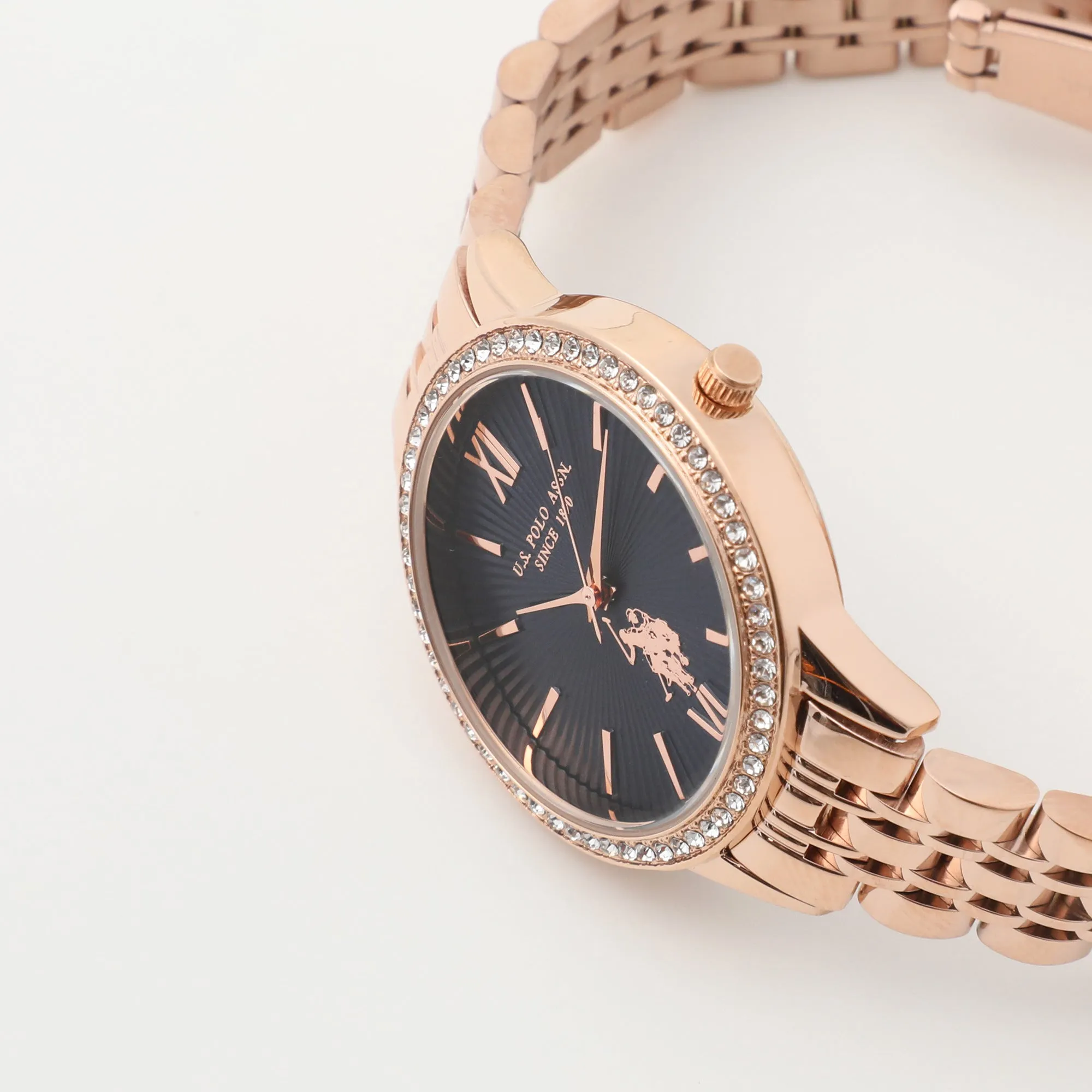 US POLO WOMEN'S STAINLESS STEEL BAND WITH ROSE GOLD PLATING BUCKLE
