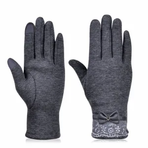 Vbiger Women's Fashionable Flocking Touchscreen Warmer Lace Gloves