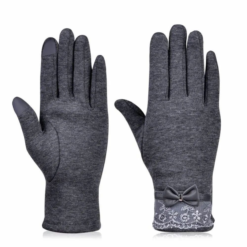 Vbiger Women's Fashionable Flocking Touchscreen Warmer Lace Gloves