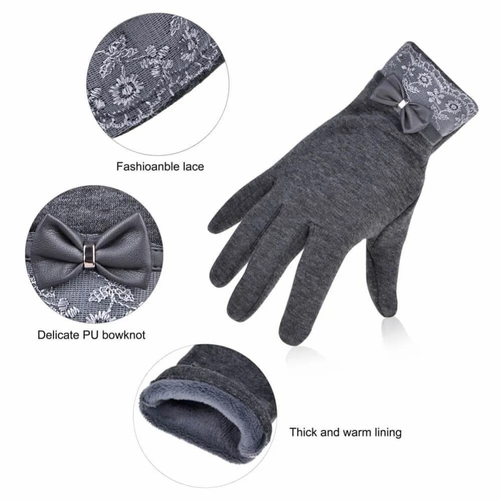 Vbiger Women's Fashionable Flocking Touchscreen Warmer Lace Gloves