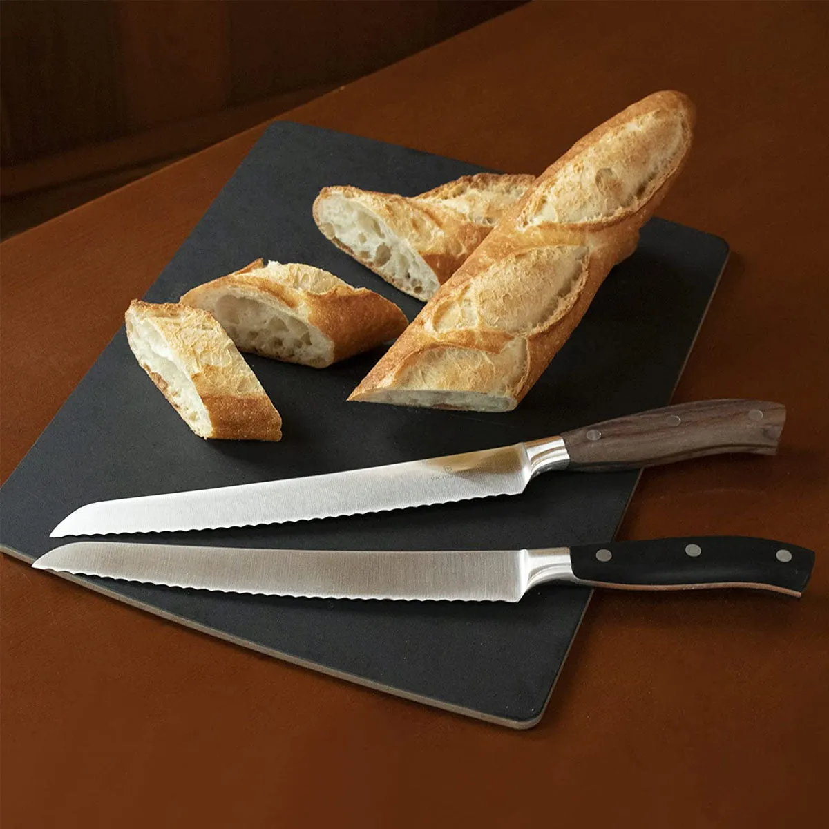 Victorinox Grand Maitre Forged Bread Knife, 9" Curved, Serrated Blade, Black
