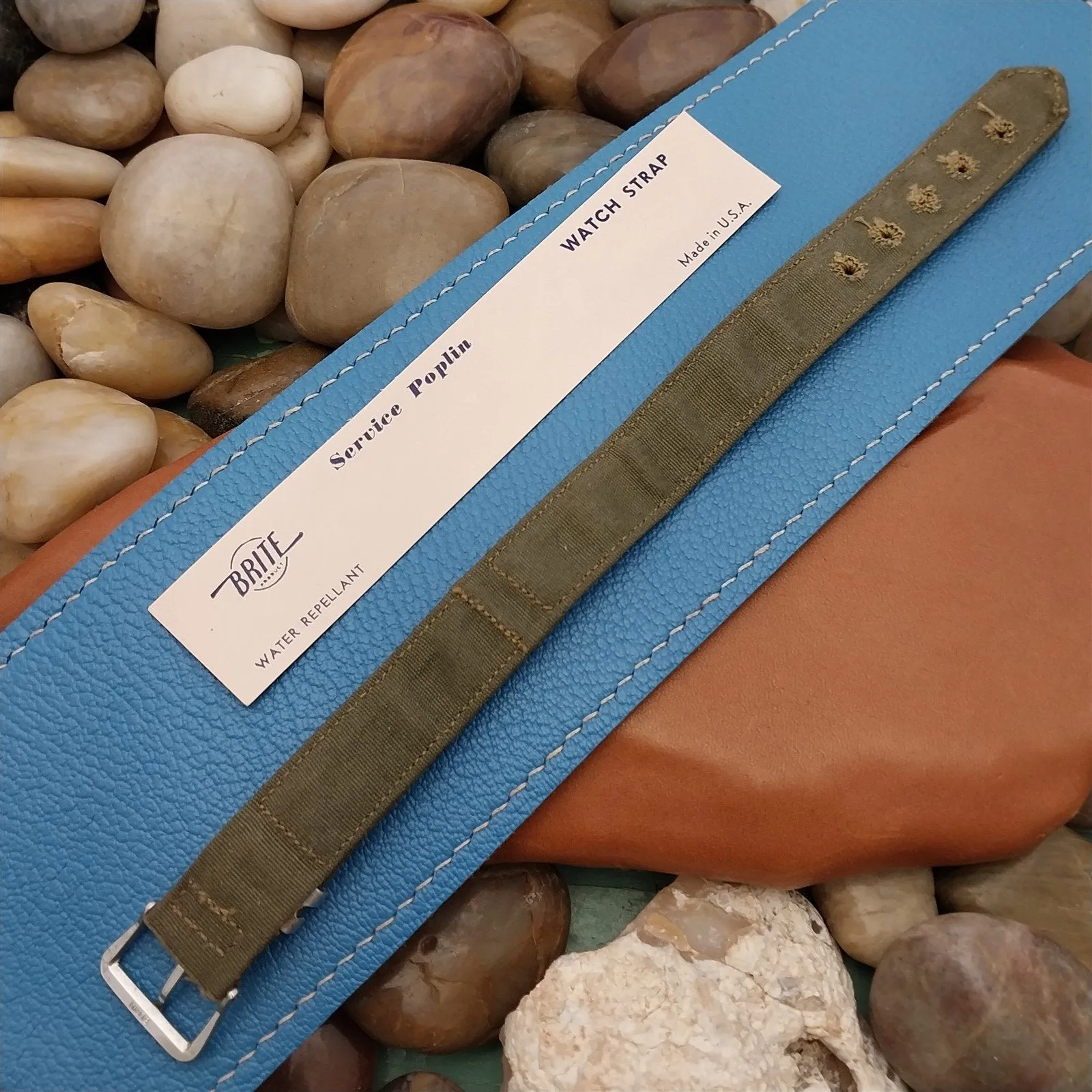 Vintage 5/8" Elgin Logo Buckle & OD Green Canvas WWII A-11 ORD Unused Watch Band