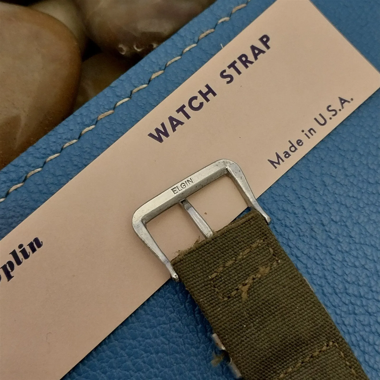 Vintage 5/8" Elgin Logo Buckle & OD Green Canvas WWII A-11 ORD Unused Watch Band