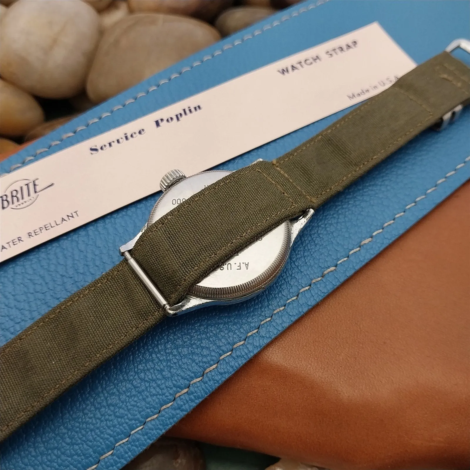 Vintage 5/8" Elgin Logo Buckle & OD Green Canvas WWII A-11 ORD Unused Watch Band