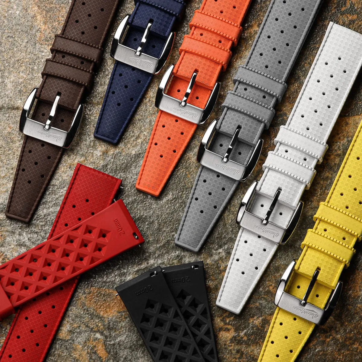 Vintage Style Perforated Rubber Watch Strap - Grey