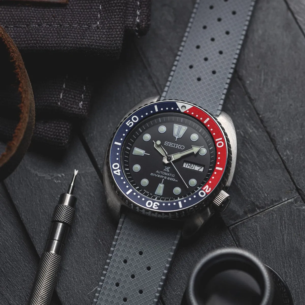 Vintage Style Perforated Rubber Watch Strap - Grey