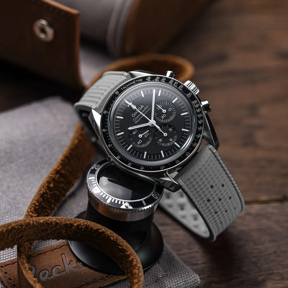 Vintage Style Perforated Rubber Watch Strap - Grey