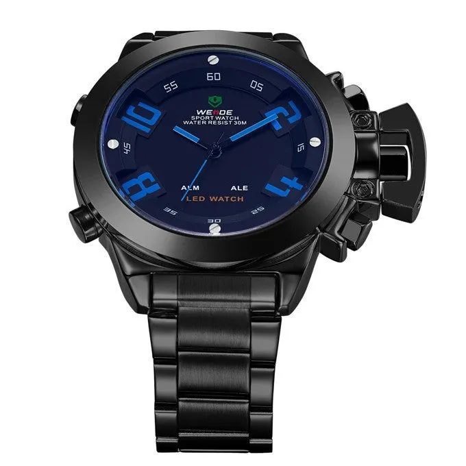 WEIDE Wristwatch Luxury Brand Men Sports Watch Quartz Digital LED Military Watches 30M Waterproof Full Stainless Steel Watch