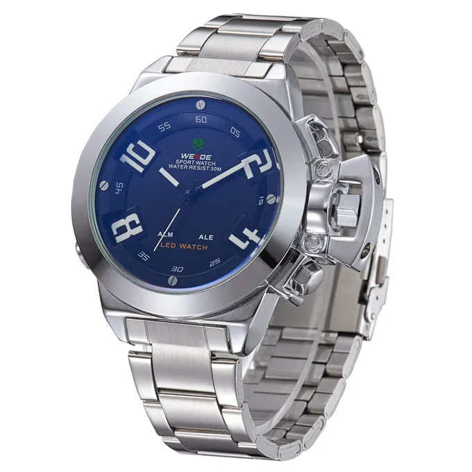 WEIDE Wristwatch Luxury Brand Men Sports Watch Quartz Digital LED Military Watches 30M Waterproof Full Stainless Steel Watch