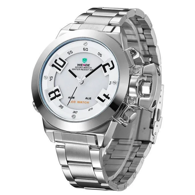 WEIDE Wristwatch Luxury Brand Men Sports Watch Quartz Digital LED Military Watches 30M Waterproof Full Stainless Steel Watch