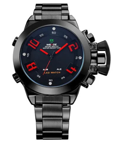 WEIDE Wristwatch Luxury Brand Men Sports Watch Quartz Digital LED Military Watches 30M Waterproof Full Stainless Steel Watch