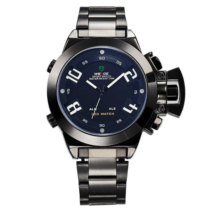 WEIDE Wristwatch Luxury Brand Men Sports Watch Quartz Digital LED Military Watches 30M Waterproof Full Stainless Steel Watch