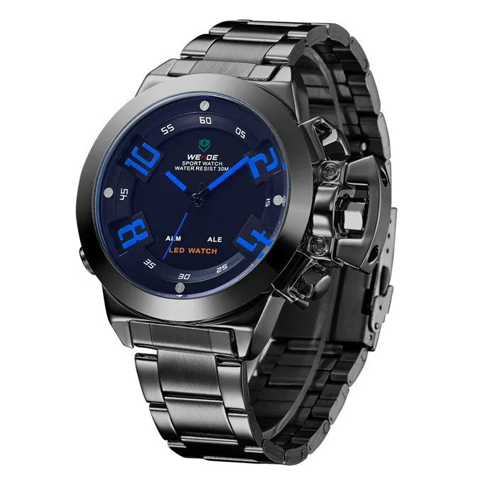 WEIDE Wristwatch Luxury Brand Men Sports Watch Quartz Digital LED Military Watches 30M Waterproof Full Stainless Steel Watch