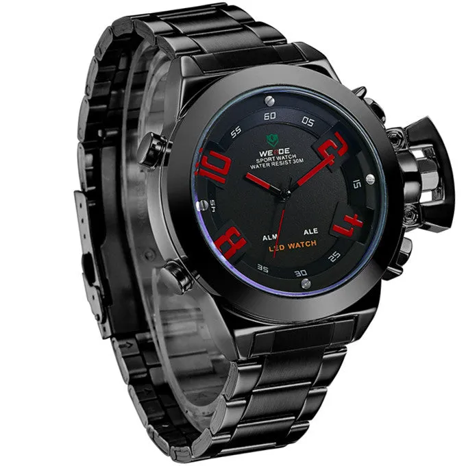 WEIDE Wristwatch Luxury Brand Men Sports Watch Quartz Digital LED Military Watches 30M Waterproof Full Stainless Steel Watch