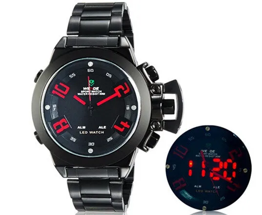 WEIDE Wristwatch Luxury Brand Men Sports Watch Quartz Digital LED Military Watches 30M Waterproof Full Stainless Steel Watch