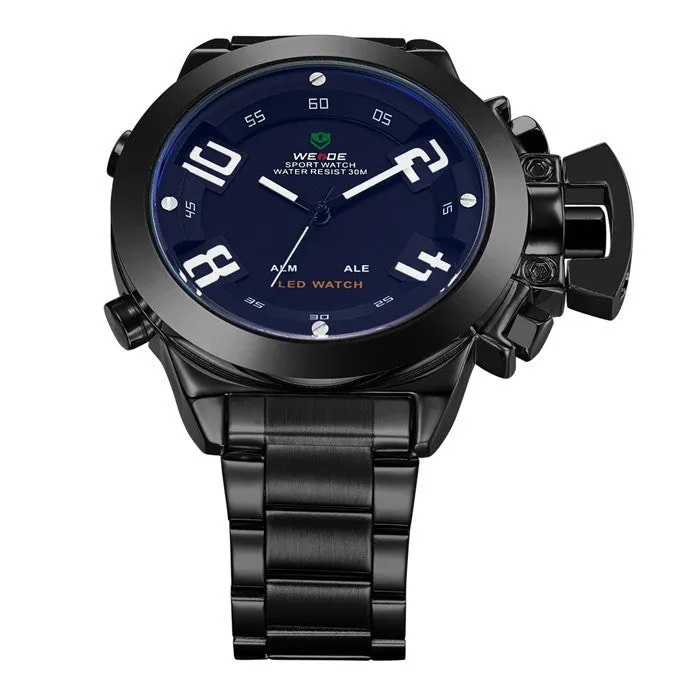 WEIDE Wristwatch Luxury Brand Men Sports Watch Quartz Digital LED Military Watches 30M Waterproof Full Stainless Steel Watch