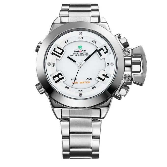 WEIDE Wristwatch Luxury Brand Men Sports Watch Quartz Digital LED Military Watches 30M Waterproof Full Stainless Steel Watch