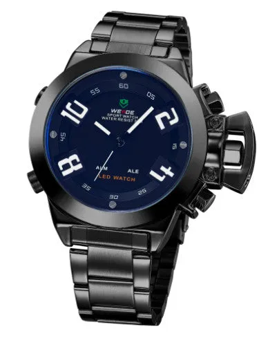 WEIDE Wristwatch Luxury Brand Men Sports Watch Quartz Digital LED Military Watches 30M Waterproof Full Stainless Steel Watch