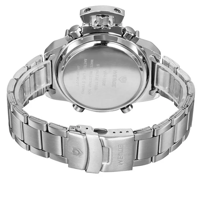 WEIDE Wristwatch Luxury Brand Men Sports Watch Quartz Digital LED Military Watches 30M Waterproof Full Stainless Steel Watch