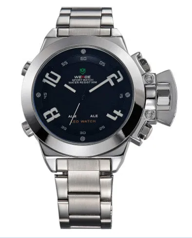 WEIDE Wristwatch Luxury Brand Men Sports Watch Quartz Digital LED Military Watches 30M Waterproof Full Stainless Steel Watch