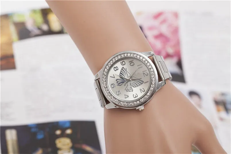 Women Watches Top Famous Brand Luxury Butterfly Rhinestone Stainless Steel Bracelet Watches Female Ladies Quartz Wrist Watch