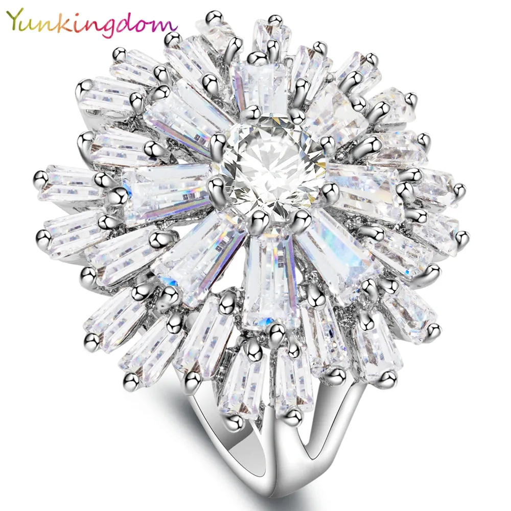 Yunkingdom Engagement Ring for Women Wedding Band Zircon  Gold Color  zircon crystal Rings for Women Gold Color ALP0108
