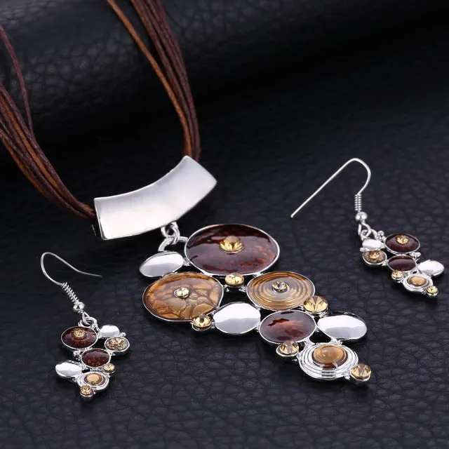 ZOSHI Fashion Crystal Jewelry Sets Rope Chain Pendatn Necklace Drop Earrings Wedding Bridal Jewelry Sets For Women Boho Gifts
